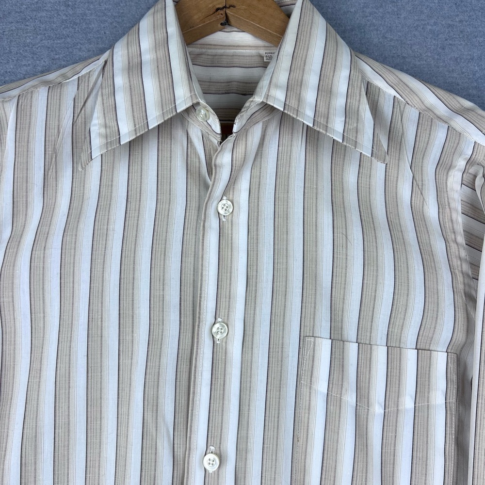 Mens Vintage striped Pattern Dagger Collar‎ Button Shirt Disco M 15 1960 1970s